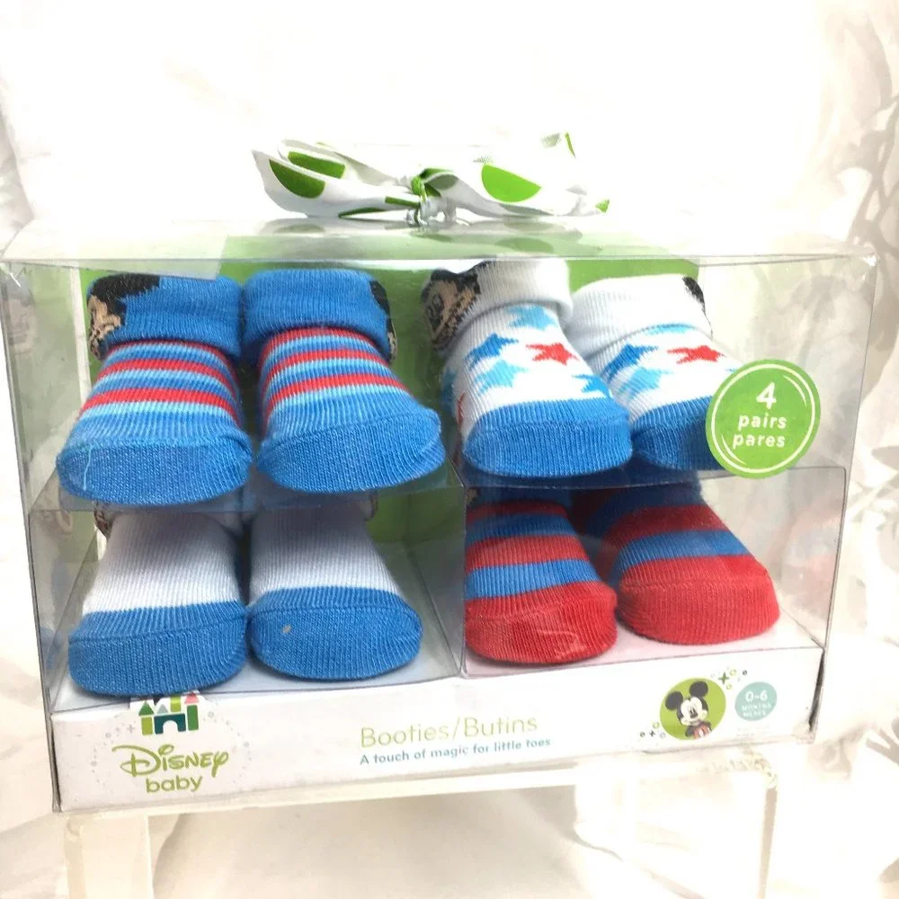 Disney 4 pair Mickey Mouse New Baby Booties NIB NWT